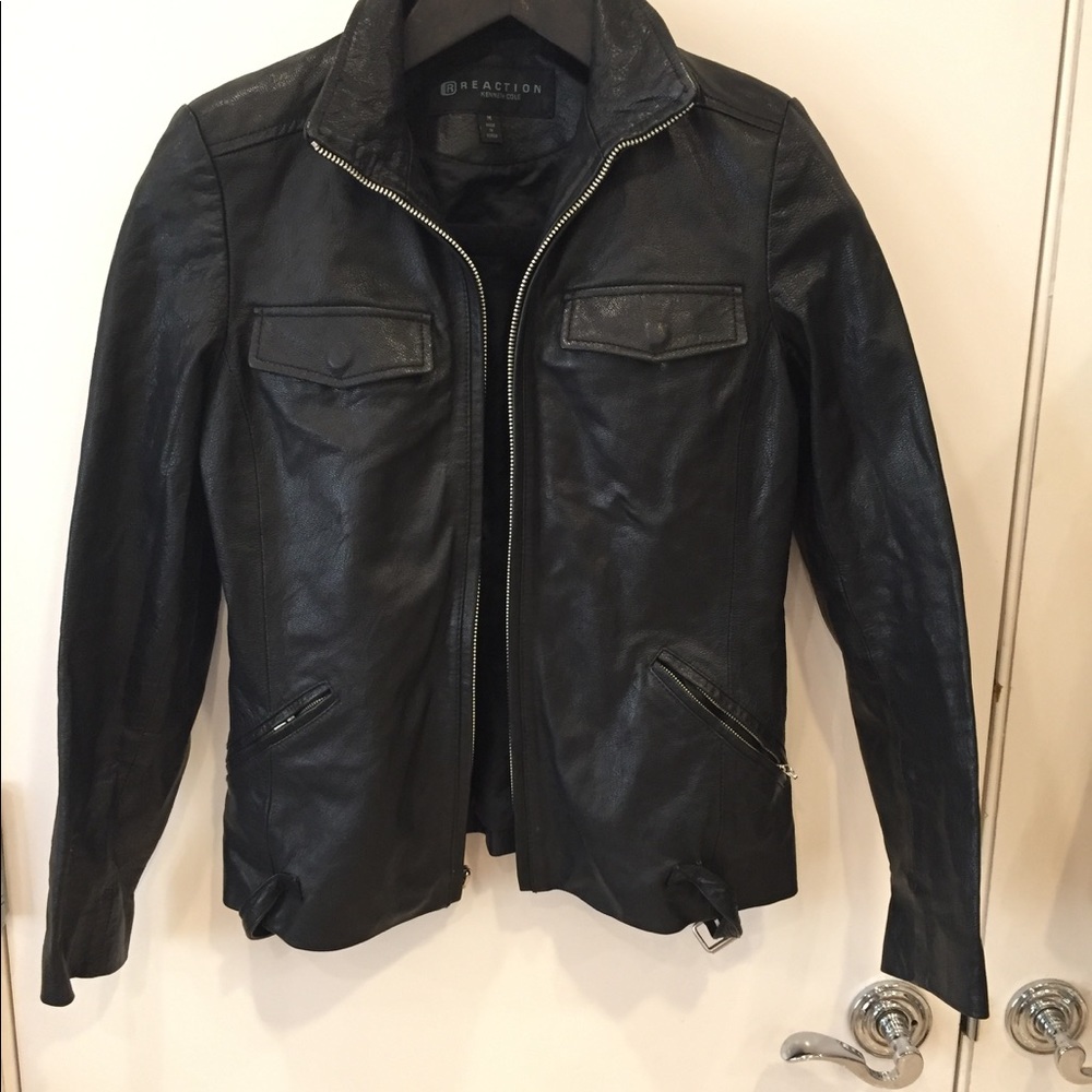Leather Kenneth Cole Reaction moto jacket black